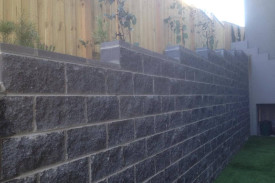 retaining wall, plants, bricks