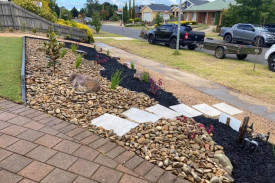garden makeover with rocks, pebbles and plants