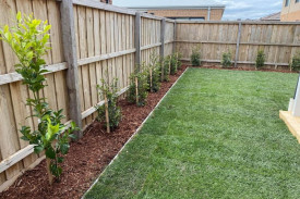 synthetic turf, garden around perimeter