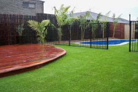 synthetic turf, deck and pool